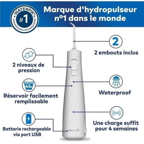 Hydropulseur - 2 Embouts - Charge Rapide - Blanc