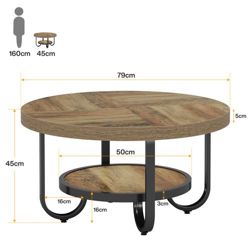 Table Basse Ronde Pour Salon, Table Centrale à 2 Niveaux Avec Étagère De Rangement