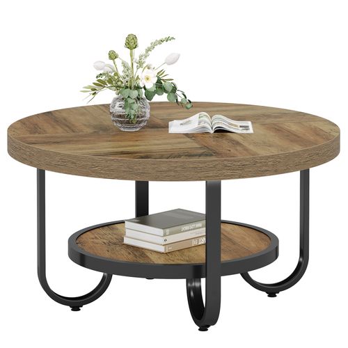 Table Basse Ronde Pour Salon, Table Centrale à 2 Niveaux Avec Étagère De Rangement