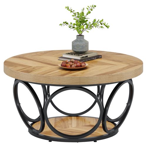 Table Basse Ronde, Table De Salon, Table De Canapé, Structure En Métal, Table Basse à 2 Étages