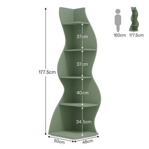 Étagère D'angle Moderne à 5 Niveaux, Petite Bibliothèque D'angle Élégante (vert Sauge, 1 Pièce)