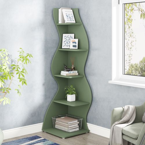 Étagère D'angle Moderne à 5 Niveaux, Petite Bibliothèque D'angle Élégante (vert Sauge, 1 Pièce)