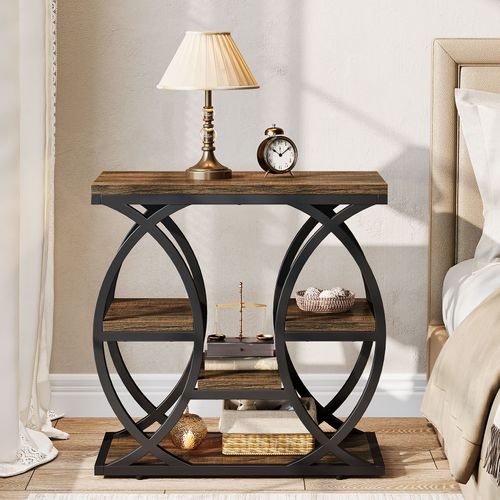 Table D'appoint à 4 Étagères, Table De Chevet Étroite De 60 Cm Avec Rangement Pour Salon