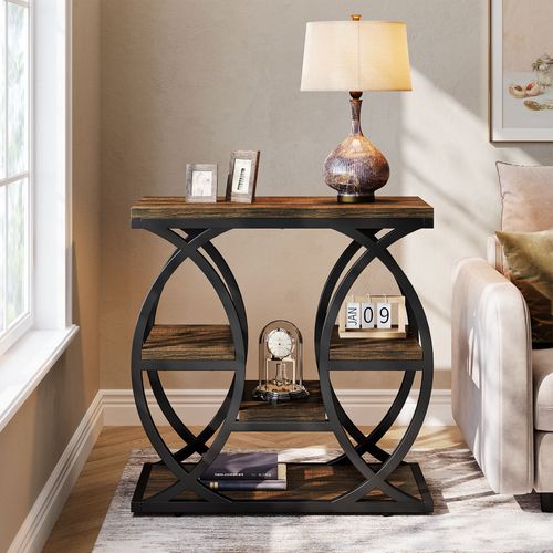 Table D'appoint à 4 Étagères, Table De Chevet Étroite De 60 Cm Avec Rangement Pour Salon
