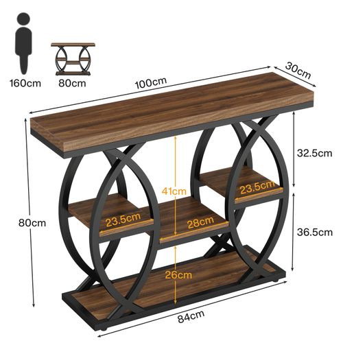 Table Console Industrielle à 4 Niveaux Avec Étagères De Rangement, 100 Cm