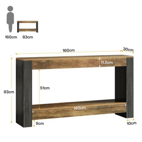 Table Console De 160 Cm De Long Pour Entrée, Table D’entrée En Bois Rustique Pour Salon