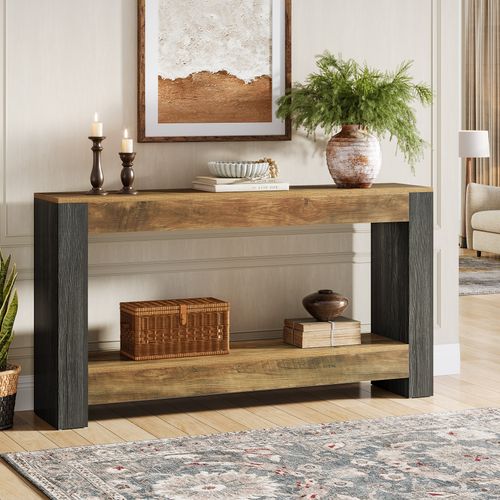 Table Console De 160 Cm De Long Pour Entrée, Table D’entrée En Bois Rustique Pour Salon