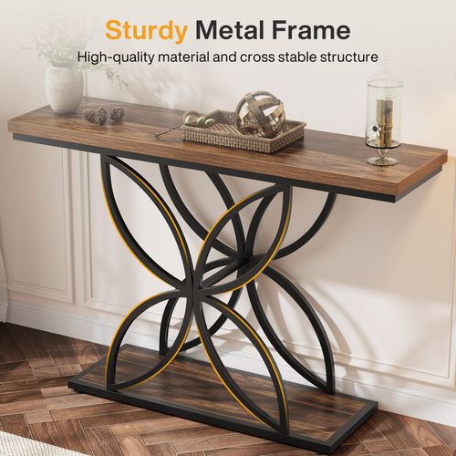 Table Console Industrielle Pour Entrée, Table Basse Avec Pied Papillon En Métal Unique