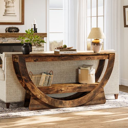 Table Console 160 Cm, Industrielle Table D'entrée à Deux Fermier Avec Étagères De Rangement