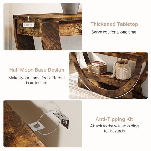 Table Console 160 Cm, Industrielle Table D'entrée à Deux Fermier Avec Étagères De Rangement