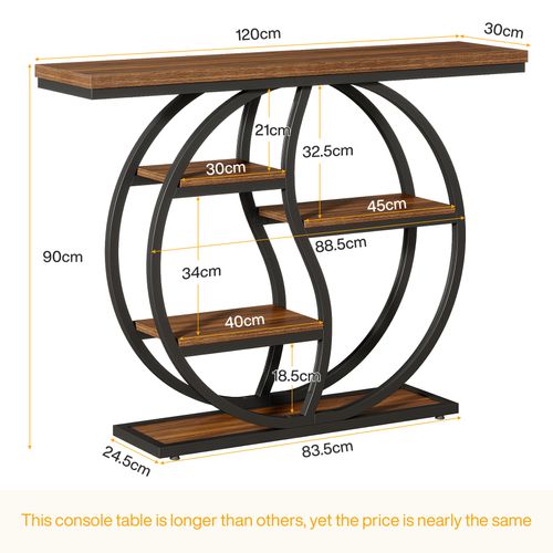 Table Console Industrielle à 4 Étages, 120 X 30 Cm, Avec Base Circulaire