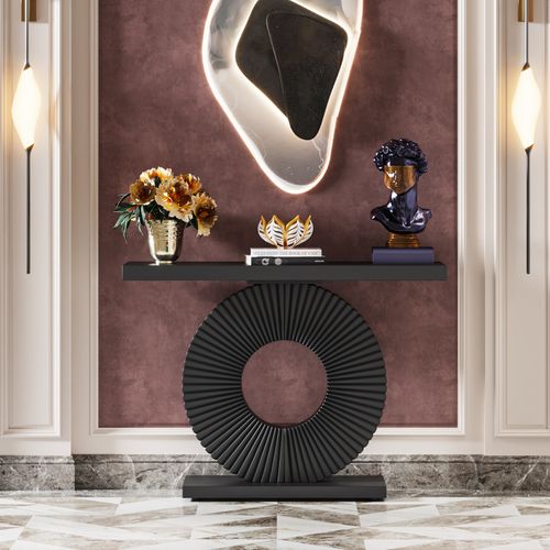 Table Console Moderne Avec Base Géométrique, Table D'entrée En Bois De 100 Cm