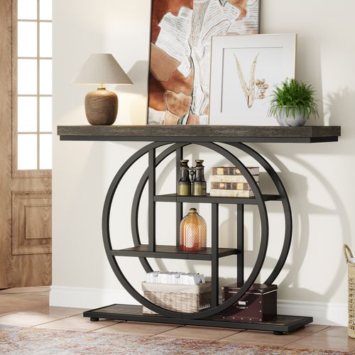Console De Style Industriel De 105 Cm, à 4 Niveaux Avec Base Circulaire (noir)