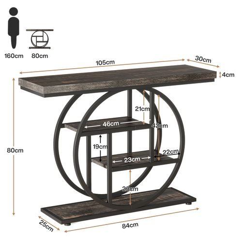 Console De Style Industriel De 105 Cm, à 4 Niveaux Avec Base Circulaire (noir)