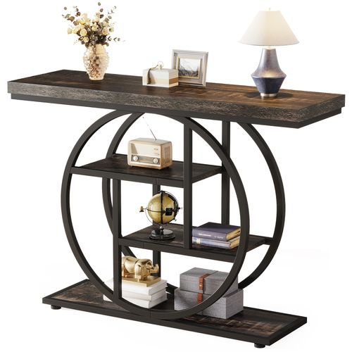 Console De Style Industriel De 105 Cm, à 4 Niveaux Avec Base Circulaire (noir)