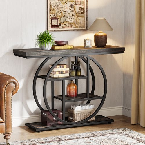Console De Style Industriel De 105 Cm, à 4 Niveaux Avec Base Circulaire (noir)
