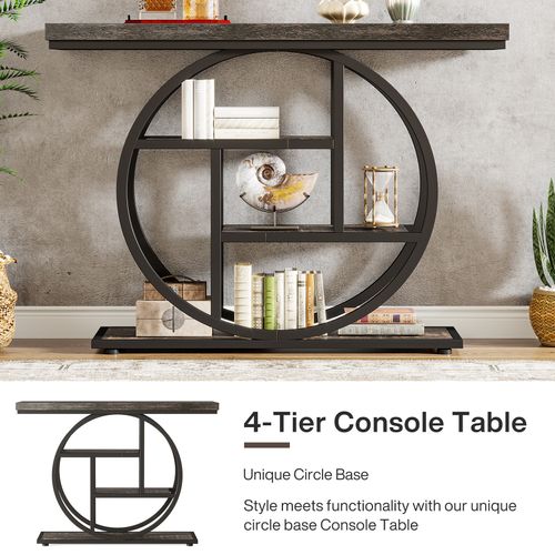 Console De Style Industriel De 105 Cm, à 4 Niveaux Avec Base Circulaire (noir)