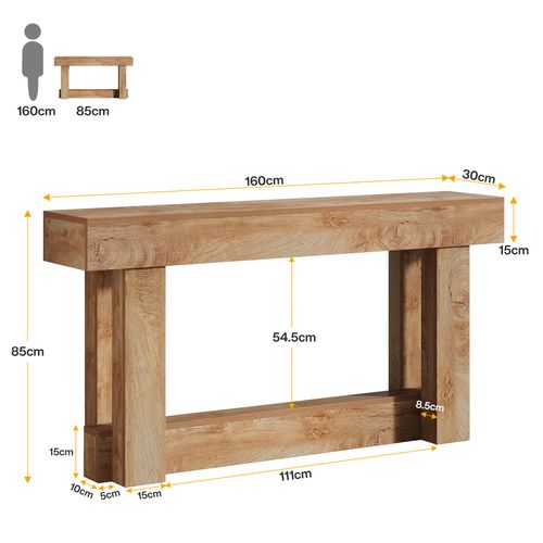 160cm Table Console, Table D'entrée à 2 Étages, D'appoint Rectangulaire En Bois Derrière Le Canapé