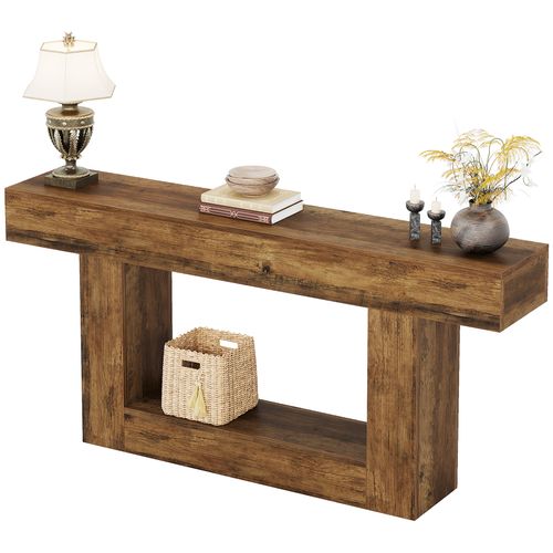 Table Console De 160 Cm De Long, Table D'entrée à 2 Étages, Table Basse Avec Espace De Rangement