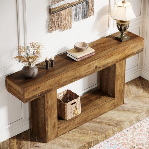 Table Console De 160 Cm De Long, Table D'entrée à 2 Étages, Table Basse Avec Espace De Rangement