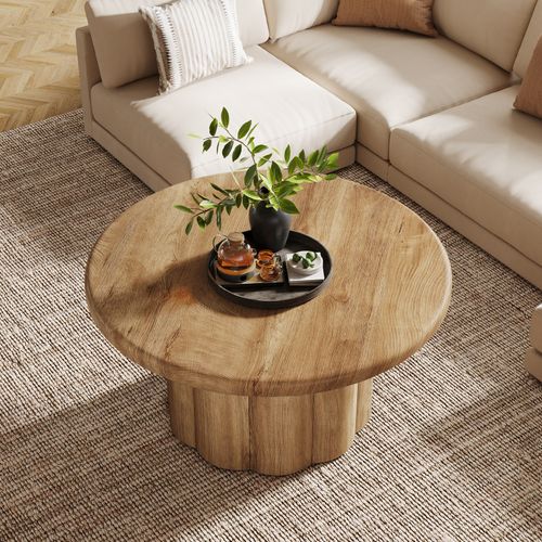 Table Basse Ronde De 80 Cm Pour Salon, Table Basse Ronde De Style Campagnard