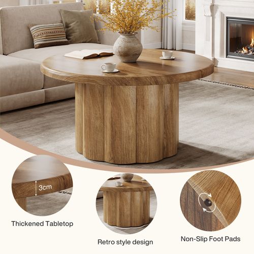 Table Basse Ronde De 80 Cm Pour Salon, Table Basse Ronde De Style Campagnard