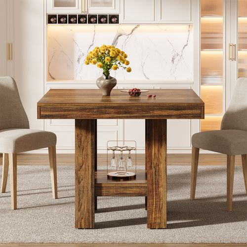 Table De Salle à Manger Carrée Pour 4 Personnes, Petite Table De Cuisine Avec Étagère De Rangement