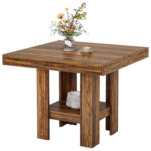 Table De Salle à Manger Carrée Pour 4 Personnes, Petite Table De Cuisine Avec Étagère De Rangement