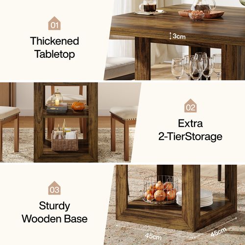 Table De Salle à Manger Carrée Pour 4 Personnes, 80 Cm, Pour La Cuisine Ou La Salle à Manger.