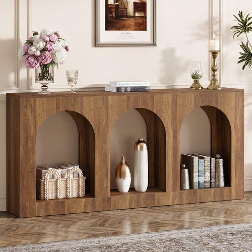 Console, Table D'entrée Avec 3 Étagères Cintrées, Tables D'entrée Avec Rangement Pour Hall D'entrée