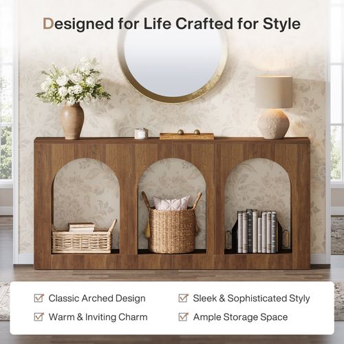 Console, Table D'entrée Avec 3 Étagères Cintrées, Tables D'entrée Avec Rangement Pour Hall D'entrée