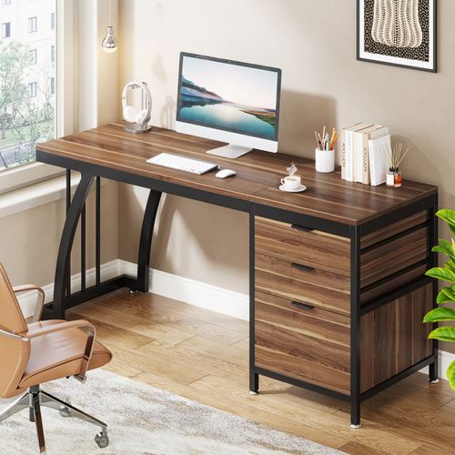 Bureau D'ordinateur à 3 Tiroirs, Bureau Industriel Pour PC, Table De Travail Avec Rangement