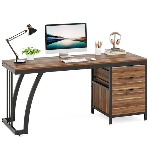Bureau D'ordinateur à 3 Tiroirs, Bureau Industriel Pour PC, Table De Travail Avec Rangement