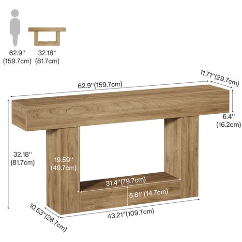 Console 160cm, Table D'entrée à Deux Niveaux De Style Campagnard, Table D'appoint Derrière Le Canapé