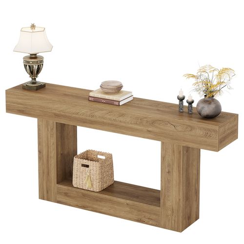Console 160cm, Table D'entrée à Deux Niveaux De Style Campagnard, Table D'appoint Derrière Le Canapé
