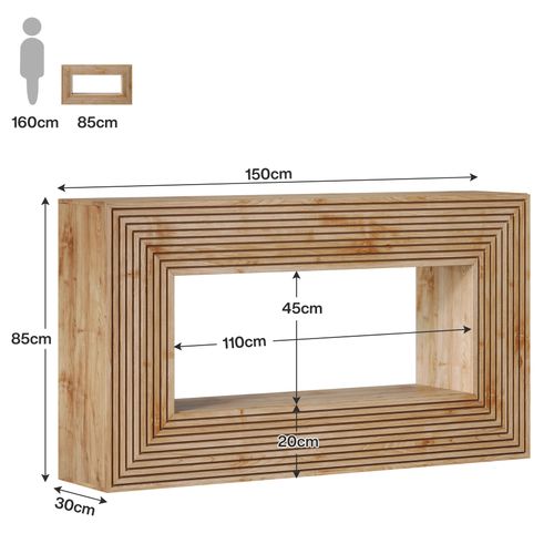 Console De 150 Cm, Table D'entrée Cannelée De Style Campagnard Avec Rangement, Table Basse De Canapé