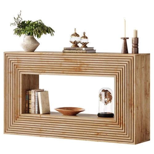 Console De 150 Cm, Table D'entrée Cannelée De Style Campagnard Avec Rangement, Table Basse De Canapé