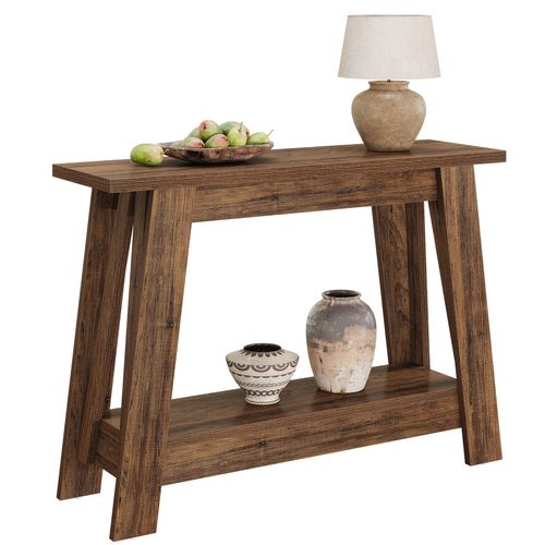 Console De Style Campagnard De 105 Cm, Table D'entrée à 2 Niveaux Avec Rangement