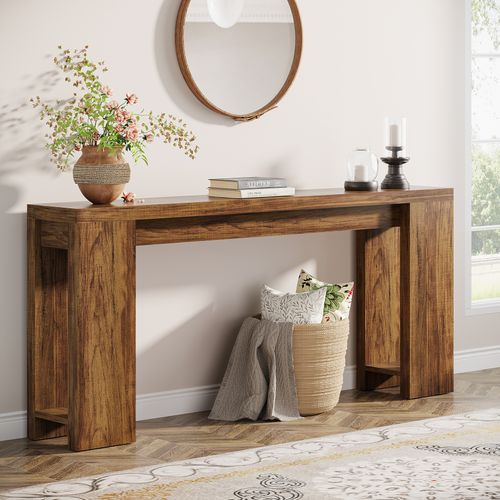Console Extra Longue De 160 Cm, Table Basse En Bois De Style Campagnard à Placer Derrière Le Canapé