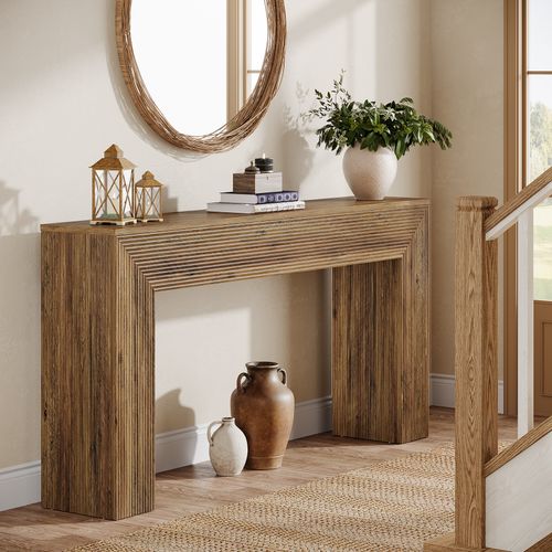 Console De 160 Cm, Table D'appoint Rustique Cannelée à Placer Derrière Un Canapé Dans Une Entrée