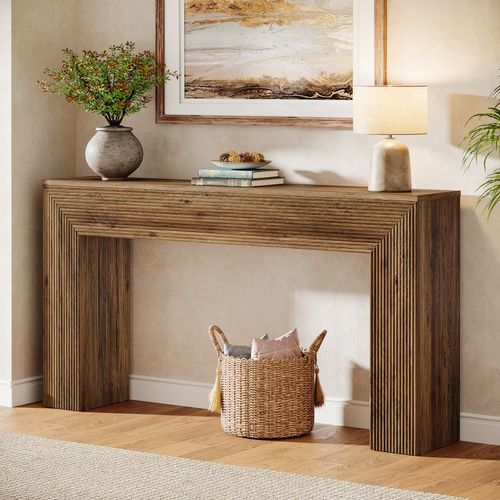 Console De 160 Cm, Table D'appoint Rustique Cannelée à Placer Derrière Un Canapé Dans Une Entrée