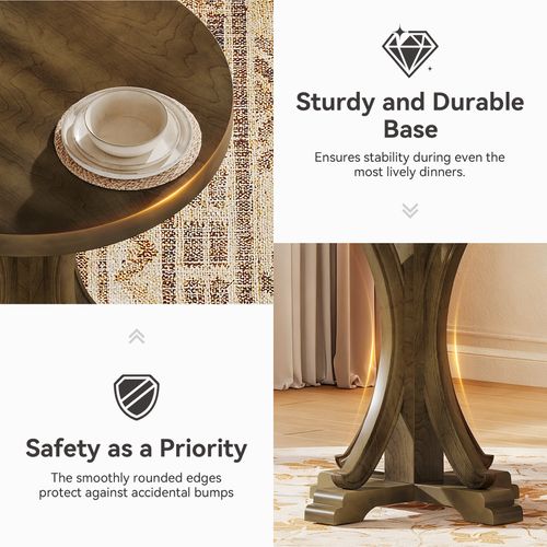 Table De Salle à Manger Ronde Pour 2 Personnes, Table De Bistro Rétro Avec Pieds En Sapin Massif