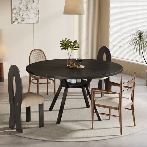 Table De Salle à Manger Ronde Pour 4 Personnes, 120 Cm, Style Industriel, Avec Piètement En Métal