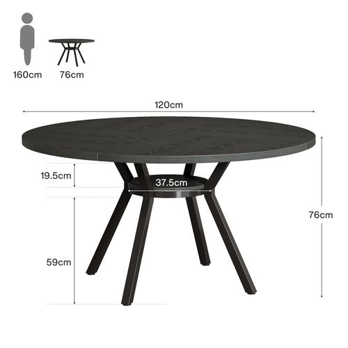Table De Salle à Manger Ronde Pour 4 Personnes, 120 Cm, Style Industriel, Avec Piètement En Métal