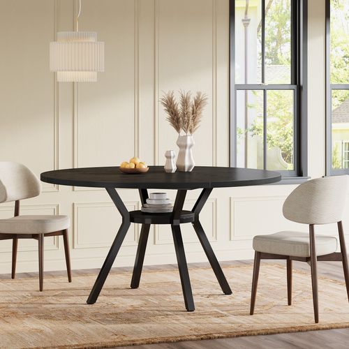 Table De Salle à Manger Ronde Pour 4 Personnes, 120 Cm, Style Industriel, Avec Piètement En Métal
