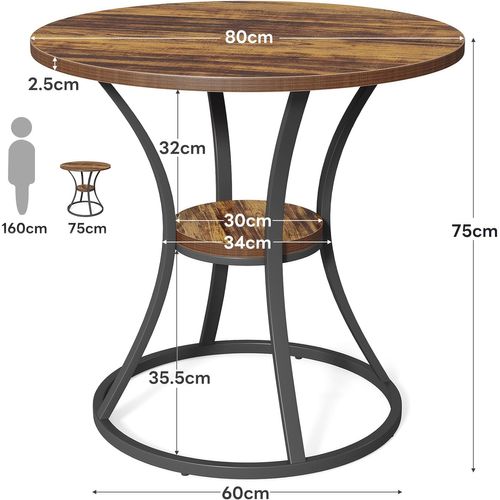 Table De Salle à Manger Ronde Pour 4 Personnes, Table Ronde Avec Étagère De Rangement, 2 Niveaux