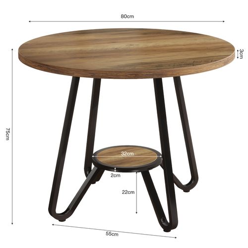 Table De Salle à Manger Ronde Avec Double Étagère, Petite Table De Cuisine Pour 2 Personnes