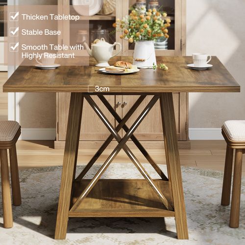 Table De Salle à Manger Carrée Pour 4 Personnes, Table De Cuisine De Style Campagnard