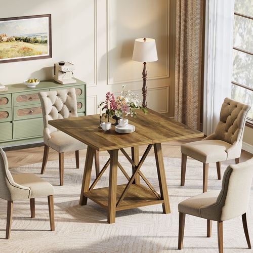 Table De Salle à Manger Carrée Pour 4 Personnes, Table De Cuisine De Style Campagnard