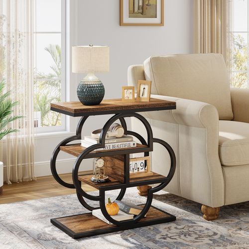 Table D'appoint Étroite, Petite Table De Chevet En Bois à 4 Niveaux Avec Cadre En Métal Incurvé